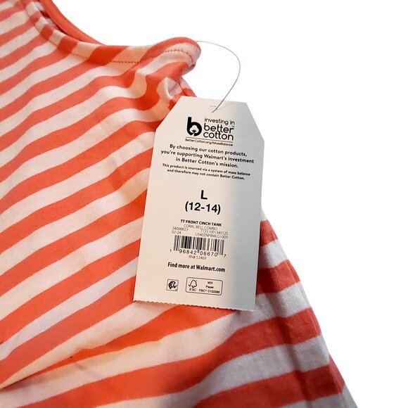 Time & Tru Womens Sleeveless Orange & White Striped Tank Top Size Large (12-14) - Picture 3 of 8